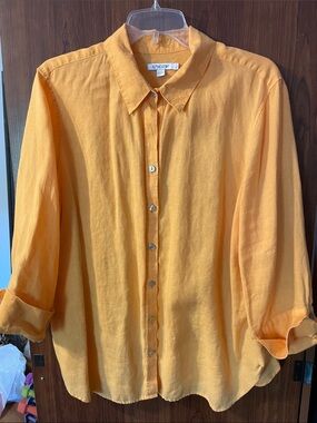 Chico's Sunlit Yellow Linen Button-Up Shirt XL-3